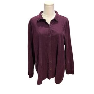 J Jill purple corduroy long sleeve button up shirt large petite fall business